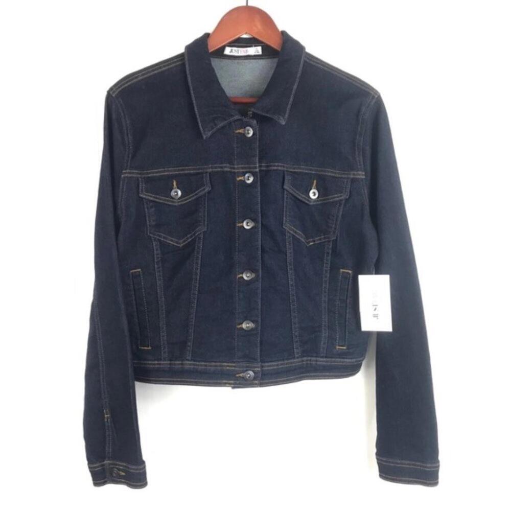 Justfab Dark Wash Cropped Denim Jacket Women's XL Button Front Classic Fit